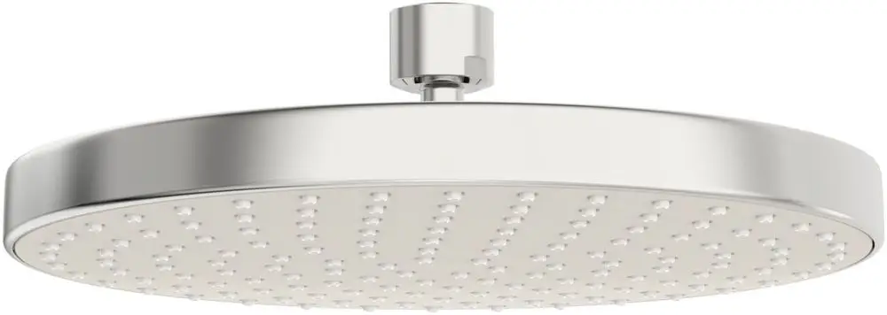 Kopfbrause mit runder, flacher Form und gleichmäßig verteilten Wasserstrahlen. Aus Chrom, von der Marke HANSA, geeignet für die Wandmontage in einem Badezimmer.